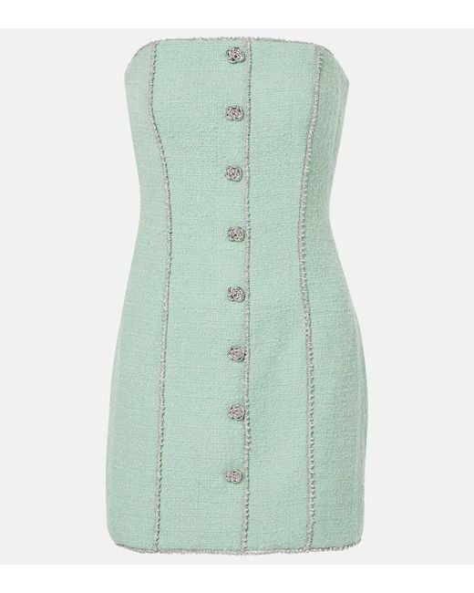 ROTATE BIRGER CHRISTENSEN Green Embellished Wool-Blend Boucle Minidress