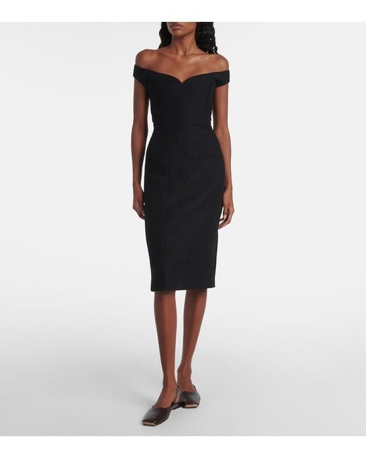 Calvin Klein Black Bonny Wool And Linen-Blend Midi Dress