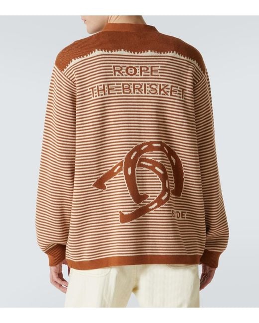 Bode Brown Buckaroo Striped Cotton Cardigan for men