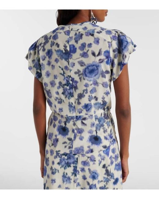 Isabel Marant Blue Tullya Floral Silk-Blend Top