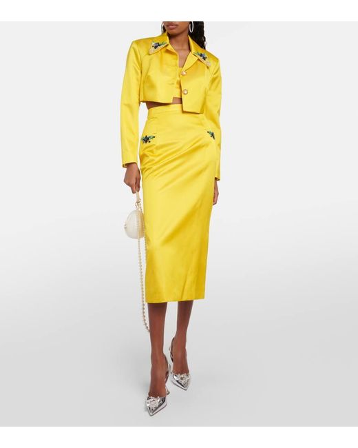 Miss Sohee Yellow Iris Embellished Velvet Midi Skirt