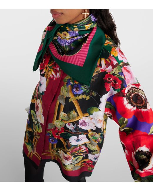 Foulard 90 x 90 en sergé à imprimé jardin Dolce & Gabbana en coloris Multicolor