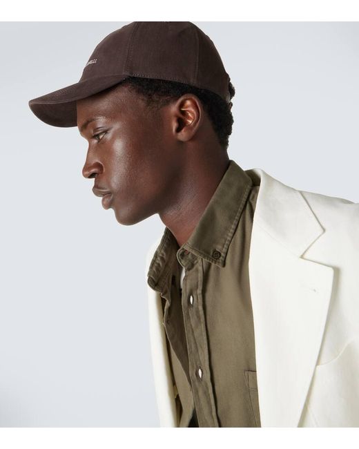 Brunello Cucinelli Baseballcap Aus Leinen Mit Leder in Brown für Herren
