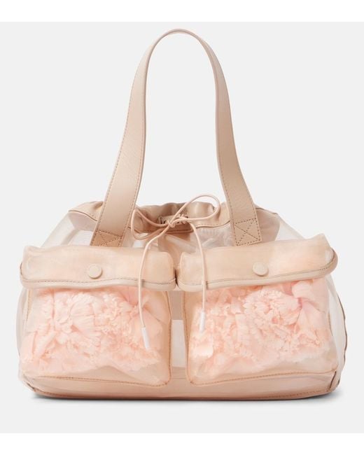 Simone Rocha Pink Carnation Pocket Leather-Trimmed Tote Bag