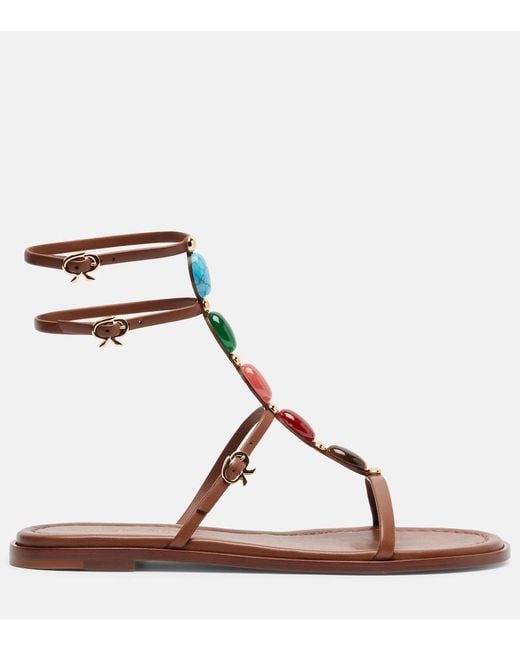 Gianvito Rossi Pink Shanti Embellished Leather Sandals