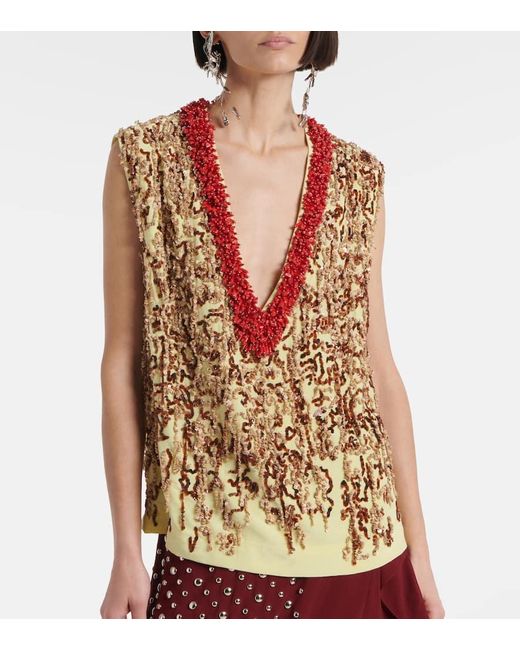 Dries Van Noten Green Embellished Top