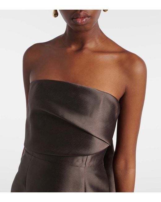 Solace London Brown Kiki Draped Strapless Satin Cocktail Dress