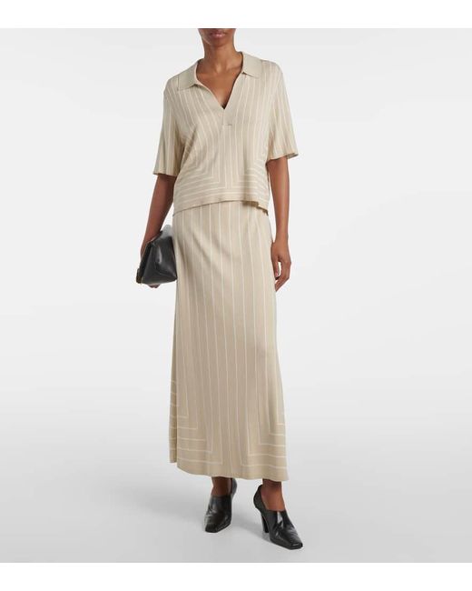 Joseph Natural Striped Cotton And Silk Polo Shirt