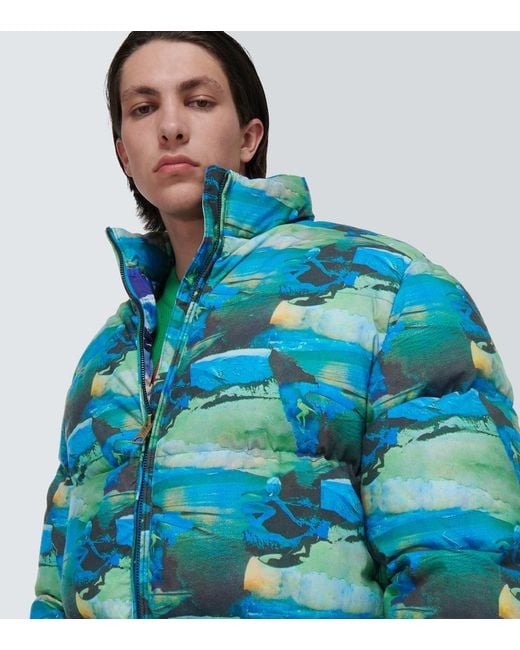 ERL Blue Quilted Printed Down Jacket for men