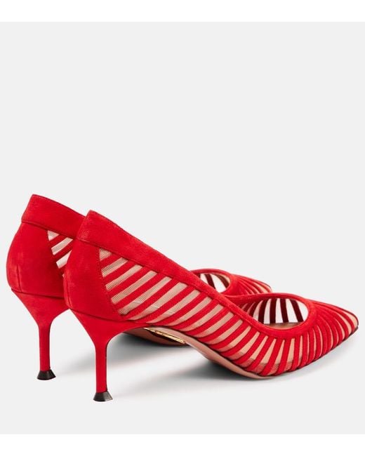 Aquazzura Red Passions 65 Suede And Mesh Pumps