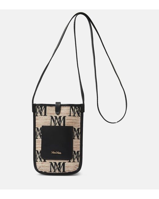 Max Mara Black Phony Leather-trimmed Canvas Phone Pouch