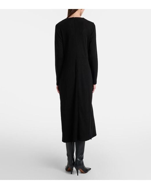 Vince Black Draped Wool-Blend Midi Dress