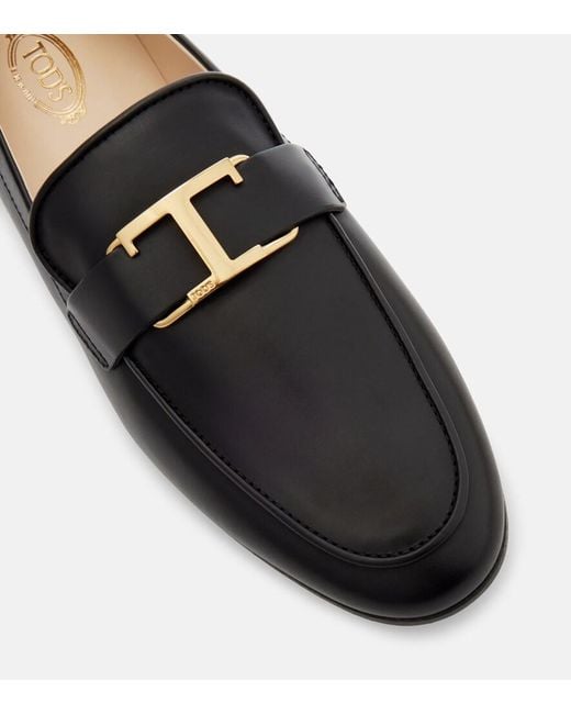 Tod's Black T Timeless Leather Loafers