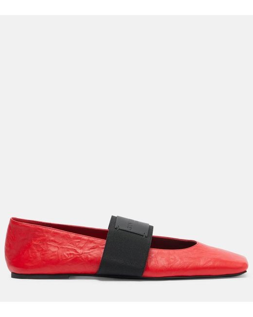 Givenchy Red Sliced Square Leather Ballet Flats