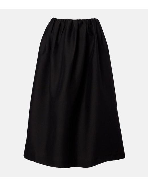 Totême Black Gathered Wool And Silk Midi Skirt