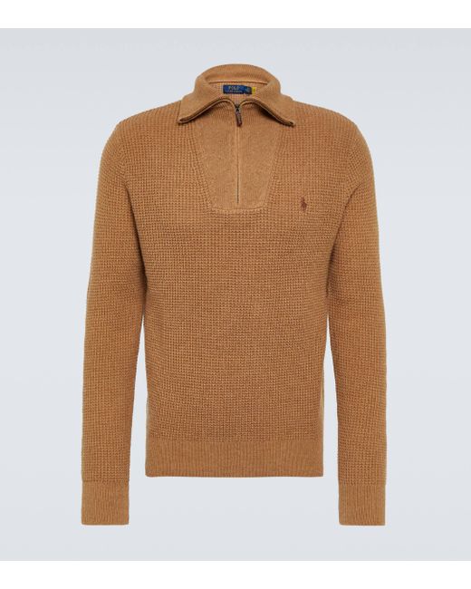 Polo Ralph Lauren Brown Wool And Cotton Half-zip Sweater for men