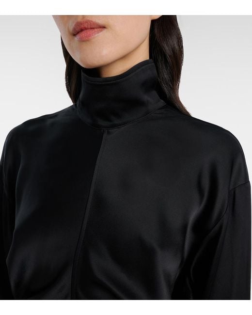 Totême Black Gathered Satin Top
