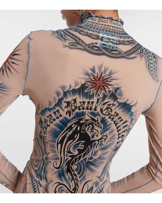 Vestito sun tattoo nude in nylon di Jean Paul Gaultier in Brown