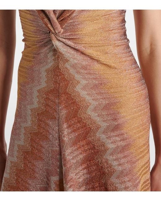 Missoni Brown Gathered Asymmetric Lame Maxi Dress