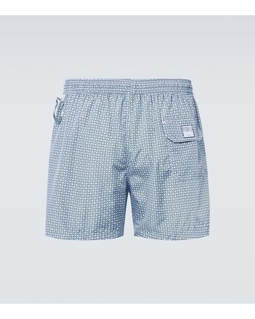 Fedeli Blue Madeira Printed Swim Trunks for men