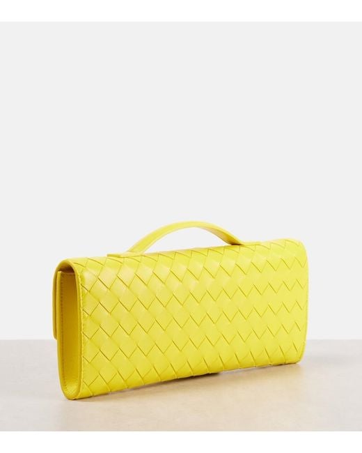 Bottega Veneta Yellow Andiamo Intrecciato Leather Clutch