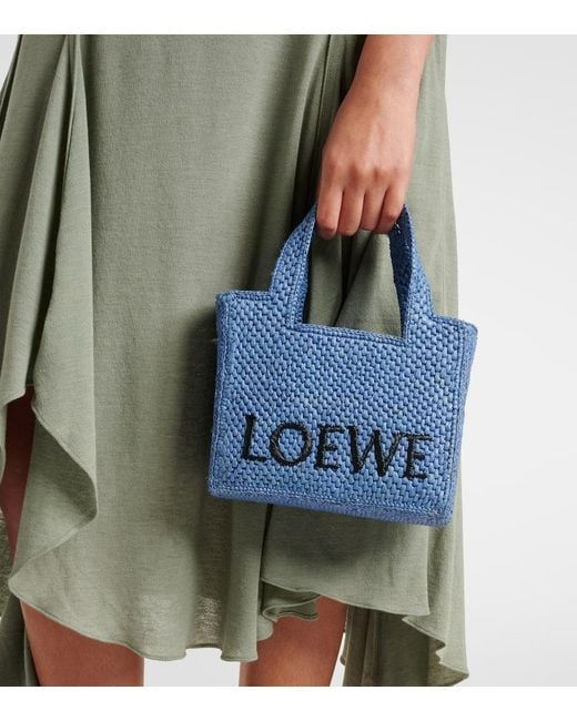 Paula's Ibiza Mini ロゴ ラフィア ショッパー Paula's Ibiza Mini logo raffia shopper in blue - Loewe