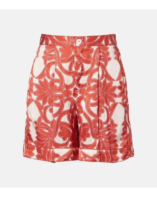 Poupette Red Isabelle Printed High-Rise Shorts