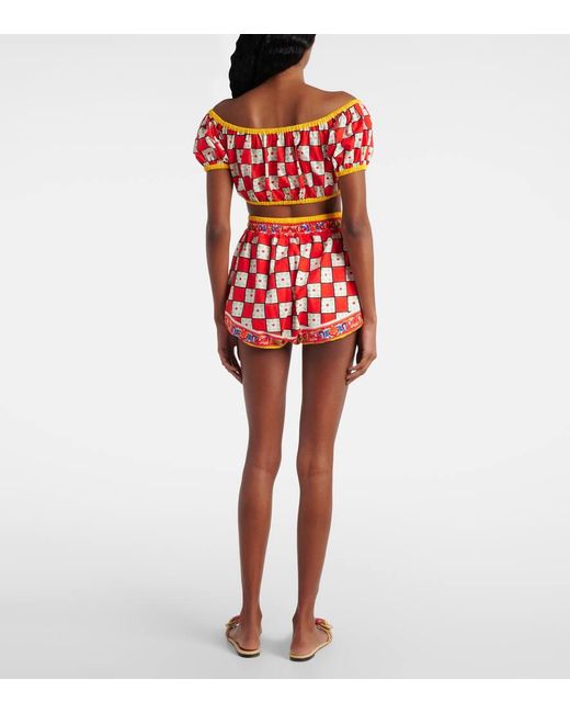 Dolce & Gabbana Red Printed Cotton Shorts