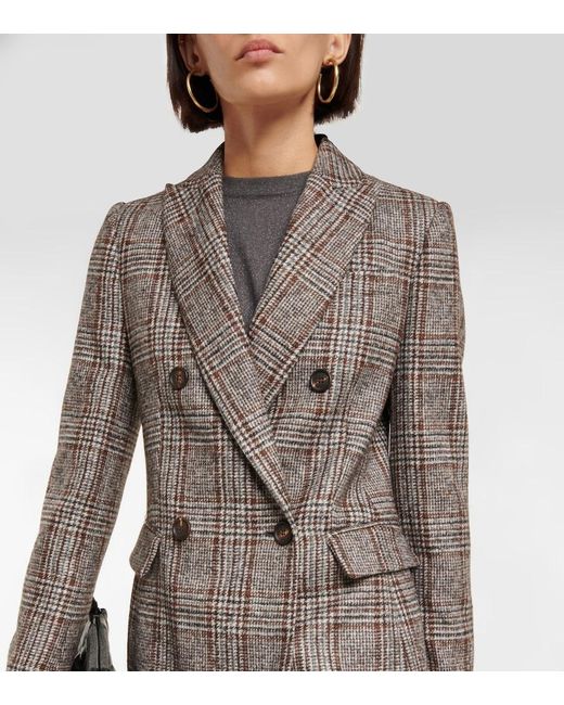 Brunello Cucinelli Brown Double-breasted Wool-blend Blazer