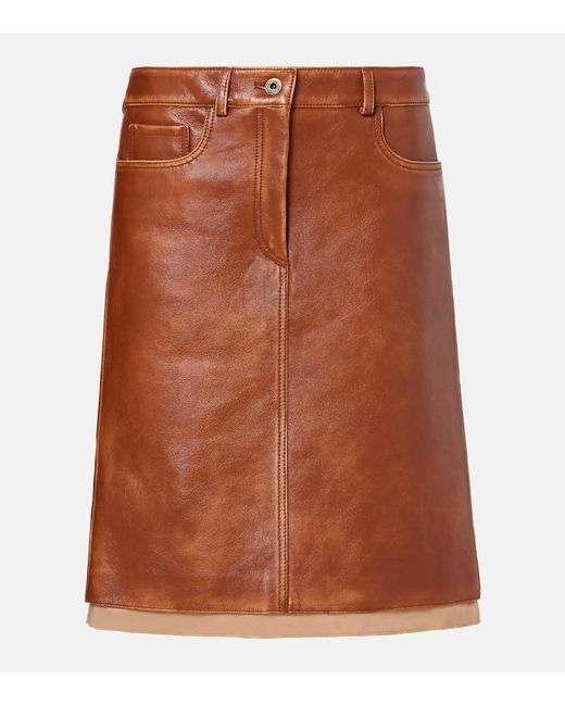 Falda Midi De Piel Miu Miu de color Brown