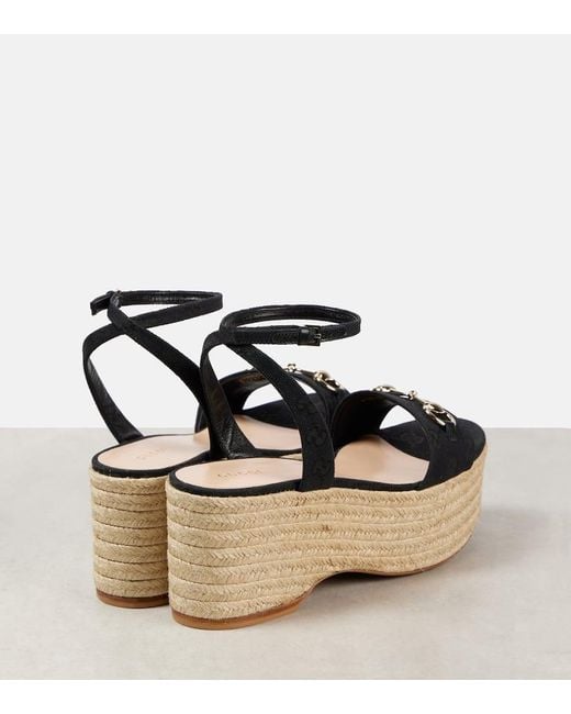 Gucci Black Lady Horsebit Suede Espadrille Wedges