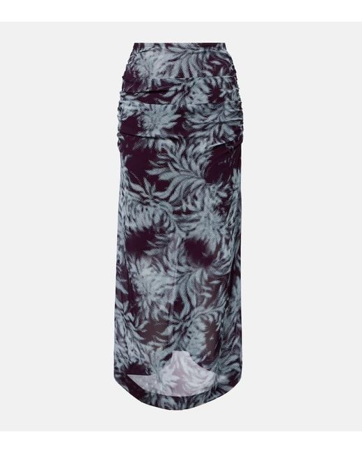 Dries Van Noten Blue Printed Chiffon Midi Skirt