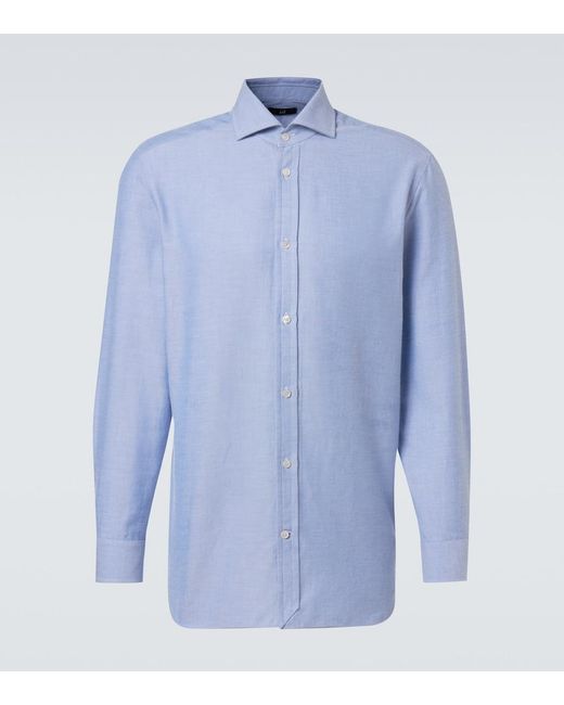 Dunhill Blue Cotton And Cashmere Oxford Shirt for men