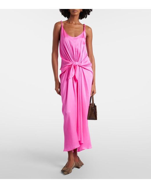 J.W. Anderson Pink Gathered Silk Maxi Dress