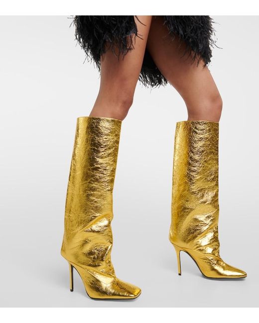 The Attico Yellow Sienna Crinkled Laminated Leather Knee-High Boots 105Mm