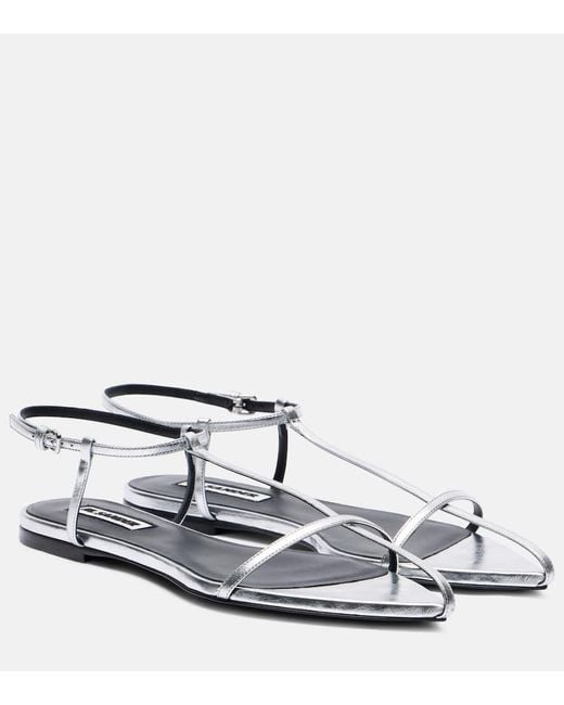 Jil Sander White Metallic Leather Sandals