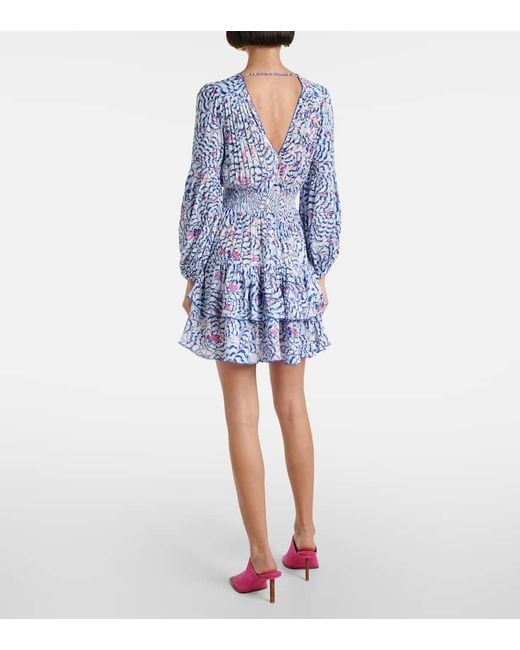 Poupette Blue Chiara Printed Ruffled Minidress