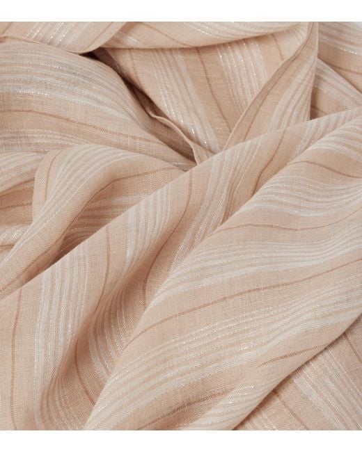 Brunello Cucinelli Natural Striped Linen-Blend Scarf