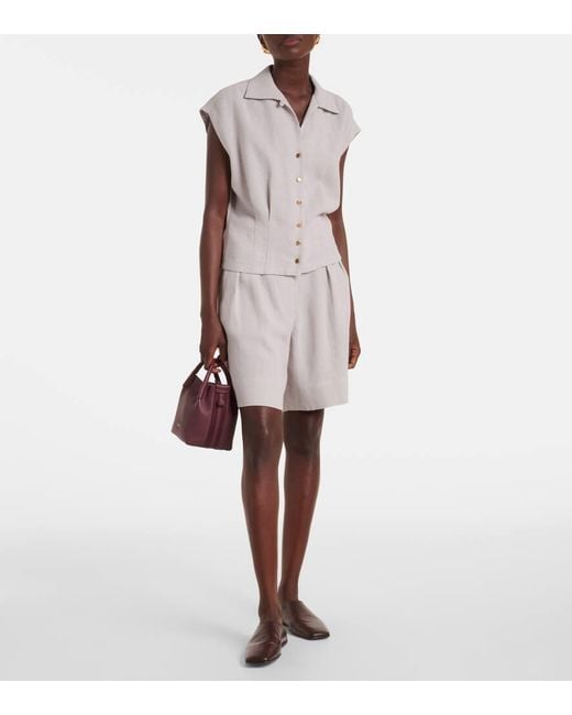 Loro Piana Gray Dorin Linen Crepe Bermuda Shorts