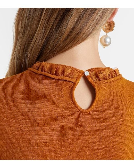 ShuShu/Tong Orange Lace-Trimmed Linen Top