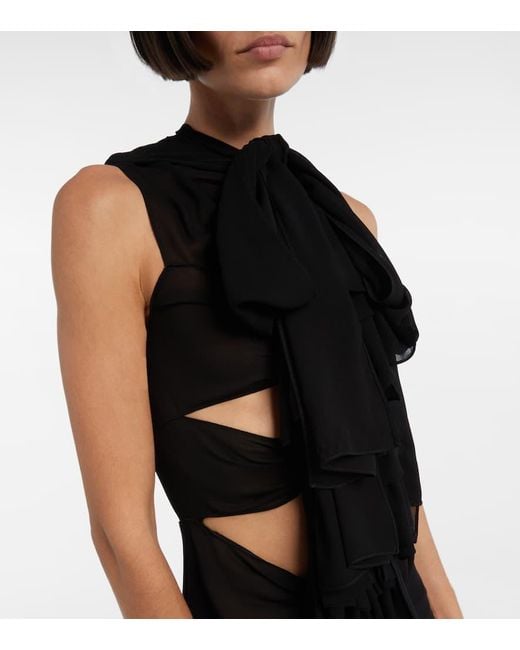 Alaïa Black Cutout Ruffled Jersey Gown