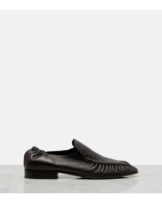 The Row Black Soft Ruched Leather Loafers