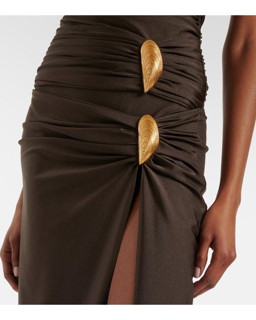Jonathan Simkhai Brown Eiana Applique Ruched Midi Skirt