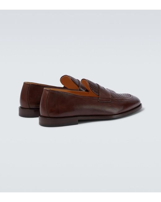 Brunello Cucinelli Brown Woven Leather Penny Loafers for men