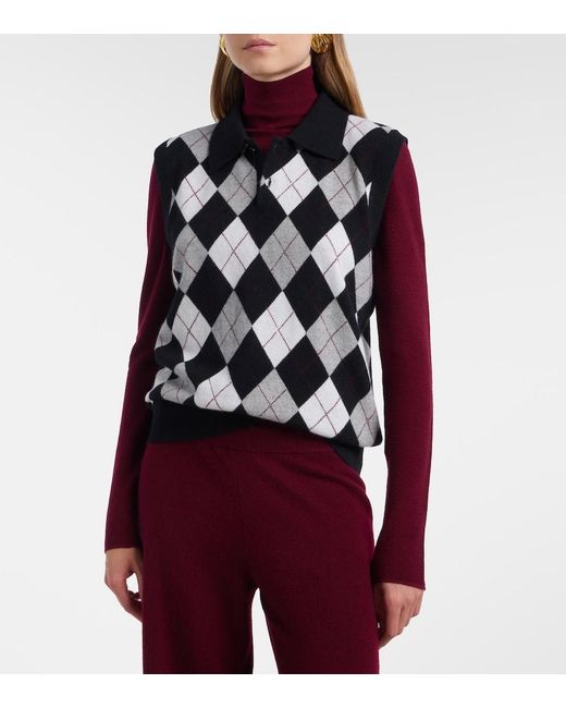 Lisa Yang Black Anwen Argyle Cashmere Sweater Vest