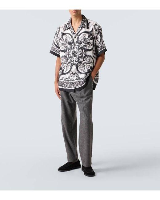 Dolce & Gabbana Gray Herringbone Wool-Blend Wide-Leg Pants for men