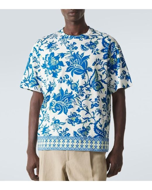 Etro Blue Floral Cotton Jersey T-Shirt for men