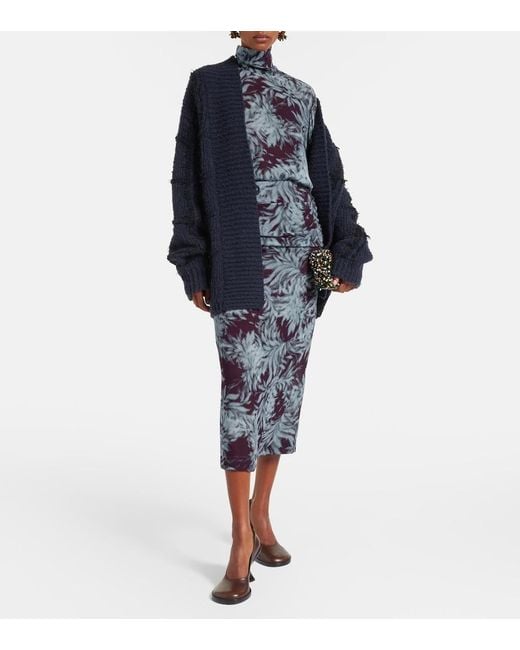 Dries Van Noten Blue Printed Chiffon Midi Skirt