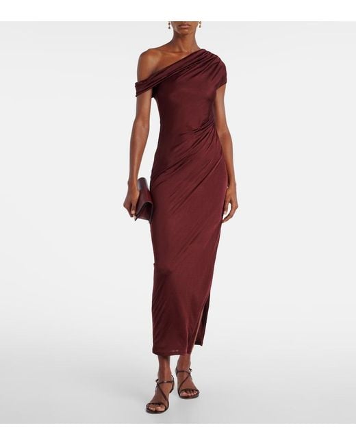 Galvan Red Asymmetric Draped Jersey Maxi Dress