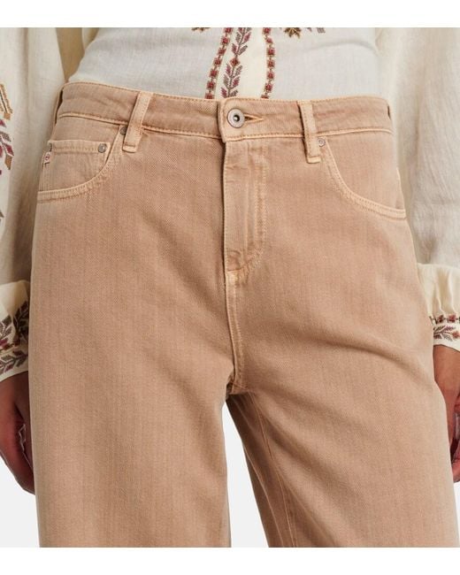 AG Jeans Natural Saige Cropped Wide-Leg Jeans